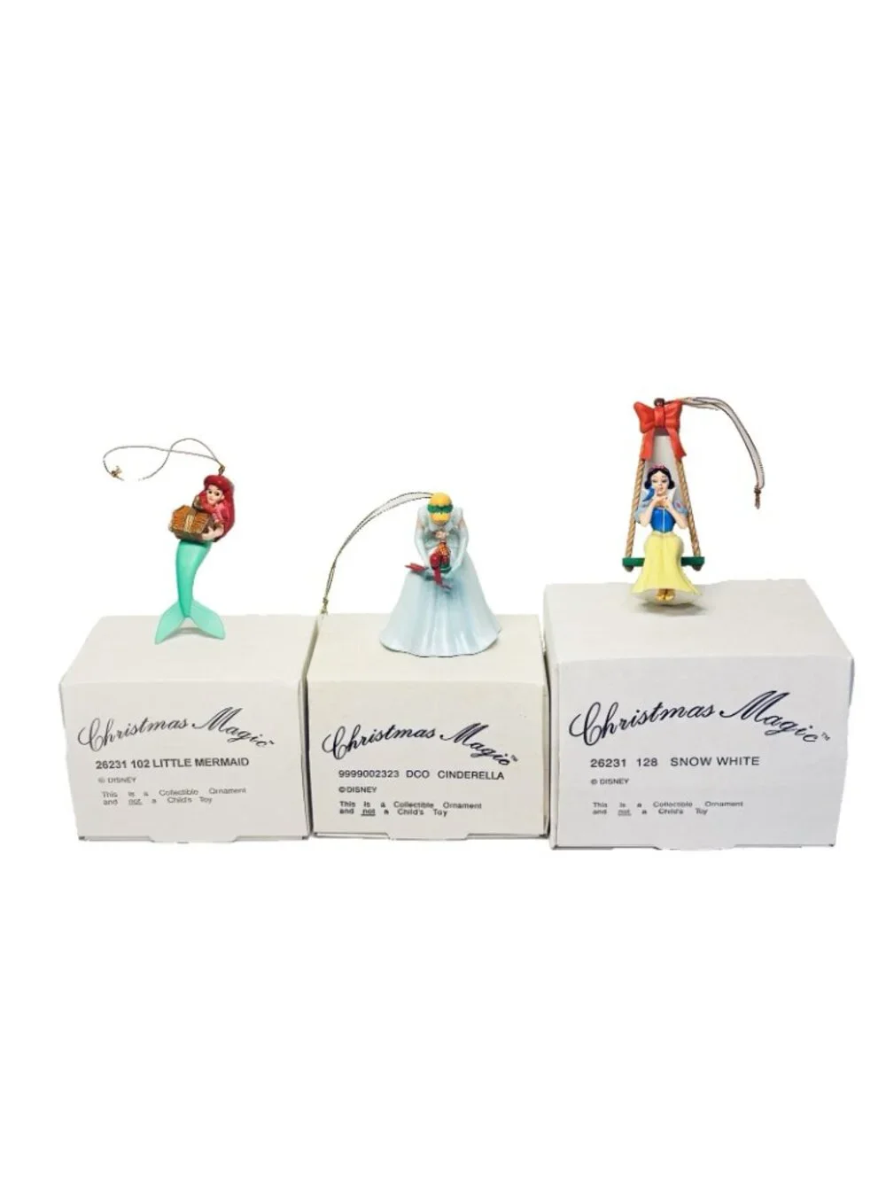Disney Grolier 3 Ornaments Little Mermaid Ariel Cinderella Snow White w/ Boxes